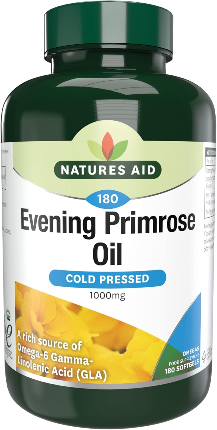 Natures Aid Evening Primrose Oil 1000 mg, Cold Pressed, Omega-6 GLA, 180 Softgel Capsules