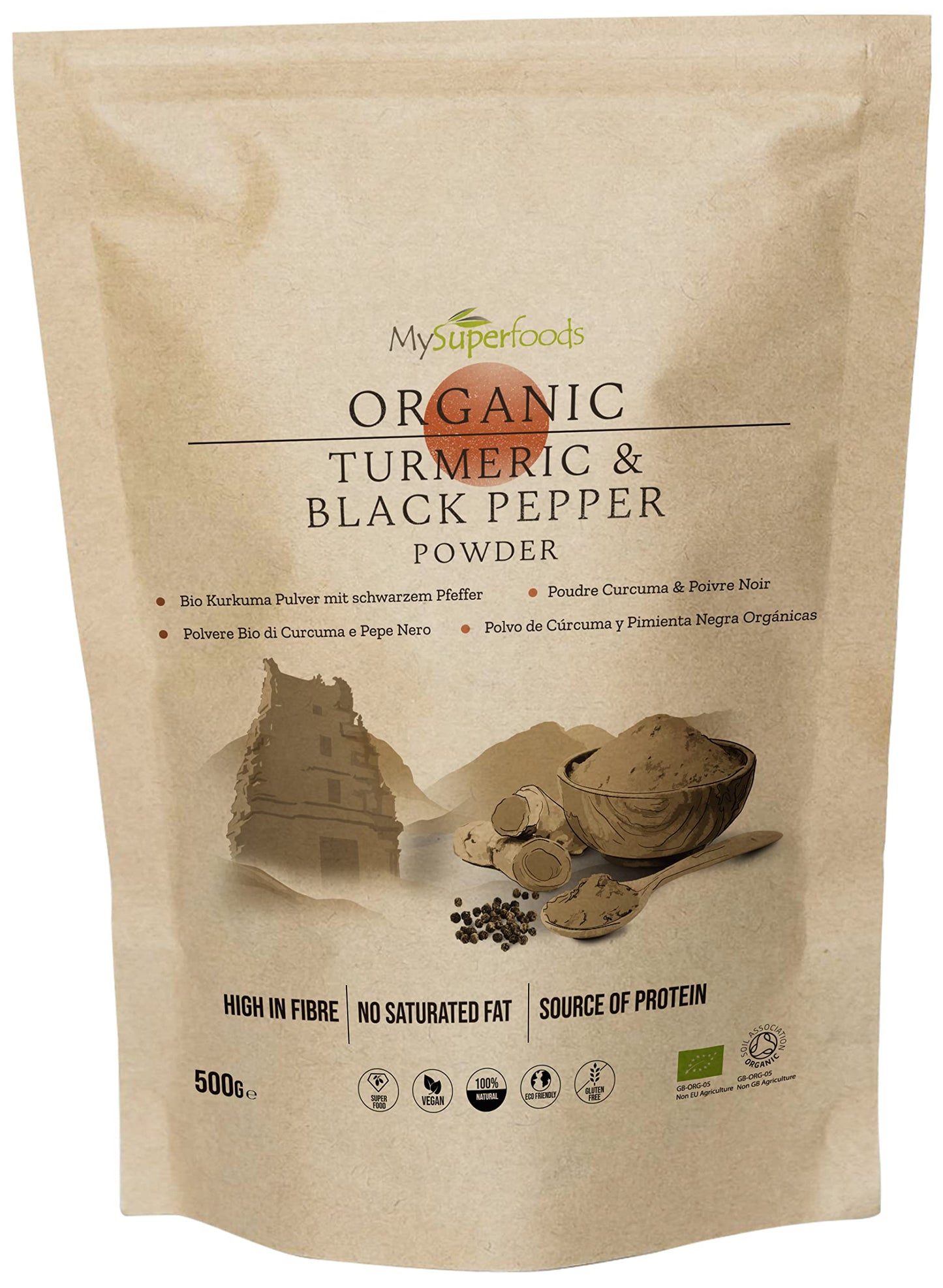 Organic Turmeric Powder with Black Pepper (500g) - High Absorption, Natural Source of Curcumin