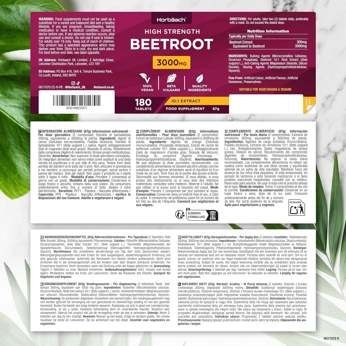 Beetroot Tablets 3000mg | High Strength BP and Digestion Support | 180 Vegan Tablets |